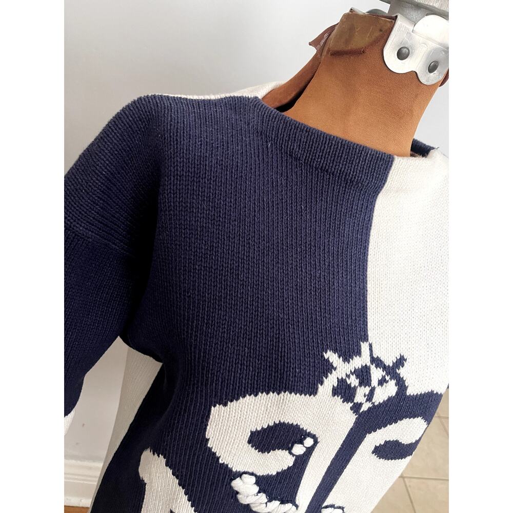The Eagle's Eye L Anchor Sweater Navy Cotton 90s Vintage Nautical Preppy Unique - Picture 4 of 12